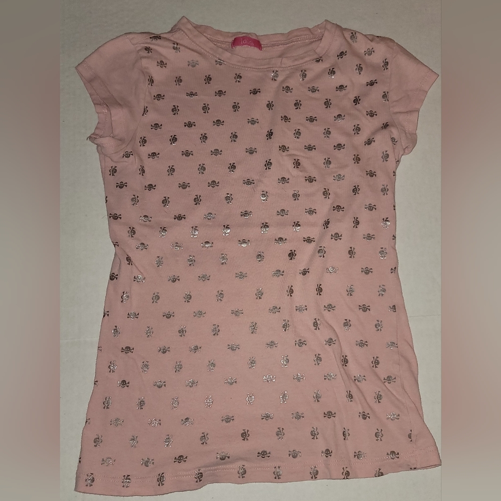 Lola Skulls pink short sleeve  tshirt silver shiny polka dot small Y2K retro